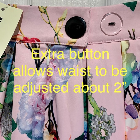 Retro Swing Full Pleated Skirt Asian Floral Pink Blue Med NWT - Picture 4 of 14